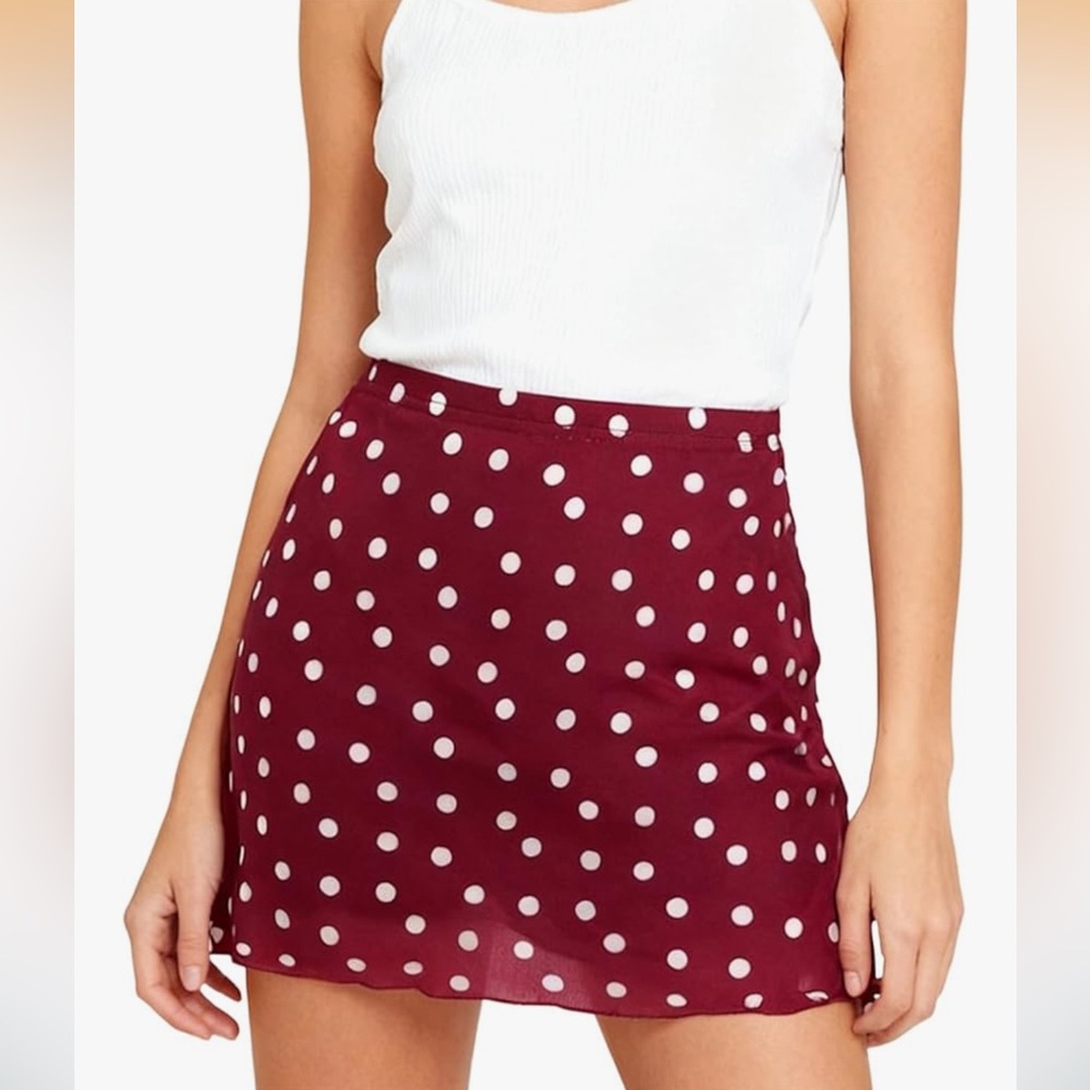 Maroon Burgundy Mesh Polka Dot Skort Mini Skirt New